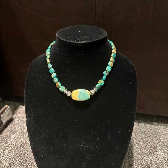 Hand Crafted Jewelry - Hand Crafted Turquoise & Sterling Silver Beaded Necklace
